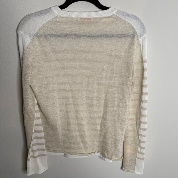 Tory Burch Women's Small Cream White Striped Metallic Knit Long Sleeve Top Cozy‎ - Picture 3 of 5